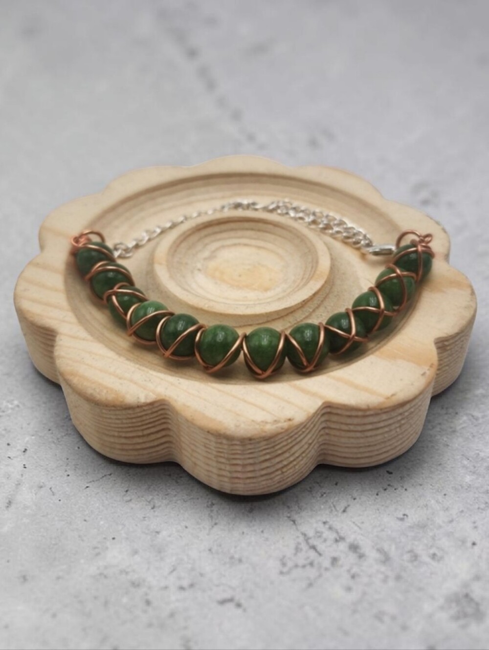 Handmade Wire-Wrapped Green Adjustable Beaded Bracelet | Elegant Artisan Jewelry
